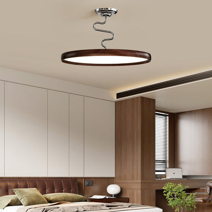 Modern Minimalist Round Aluminum Wood Acrylic Semi-Flush Mount Ceiling Light For Living Room