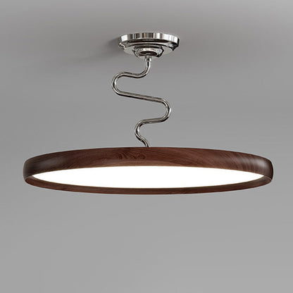 Modern Minimalist Round Aluminum Wood Acrylic Semi-Flush Mount Ceiling Light For Living Room
