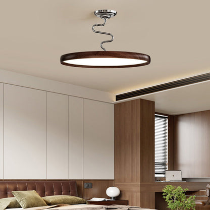 Modern Minimalist Round Aluminum Wood Acrylic Semi-Flush Mount Ceiling Light For Living Room