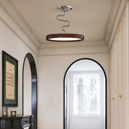 Modern Minimalist Round Aluminum Wood Acrylic Semi-Flush Mount Ceiling Light For Living Room