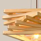 Traditional Japanese Triangle Wood Iron 1-Light Pendant Light For Living Room