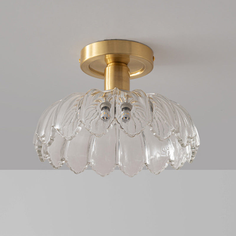 Contemporary Nordic Dome Copper Glass 1-light Semi-flush Mount Ceiling Light for Living Room