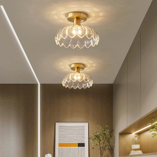 Contemporary Nordic Dome Copper Glass 1-light Semi-flush Mount Ceiling Light for Living Room
