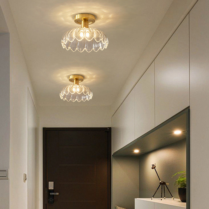 Contemporary Nordic Dome Copper Glass 1-light Semi-flush Mount Ceiling Light for Living Room