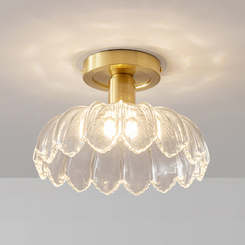 Contemporary Nordic Dome Copper Glass 1-light Semi-flush Mount Ceiling Light for Living Room