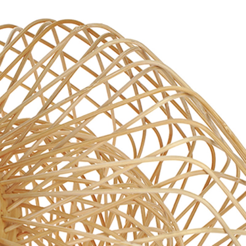 Traditional Chinese Round Wood Rattan 1-light Semi-flush Mount Ceiling Light for Living Room