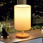 Traditional Japanese Cylinder Wood Fabric 1-Light Table Lamp For Living Room Lumendat