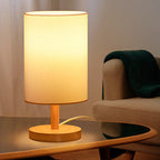 Traditional Japanese Cylinder Wood Fabric 1-Light Table Lamp For Living Room Lumendat
