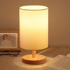 Traditional Japanese Cylinder Wood Fabric 1-Light Table Lamp For Living Room Lumendat