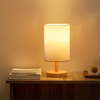 Traditional Japanese Cylinder Wood Fabric 1-Light Table Lamp For Living Room Lumendat