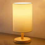 Traditional Japanese Cylinder Wood Fabric 1-Light Table Lamp For Living Room Lumendat