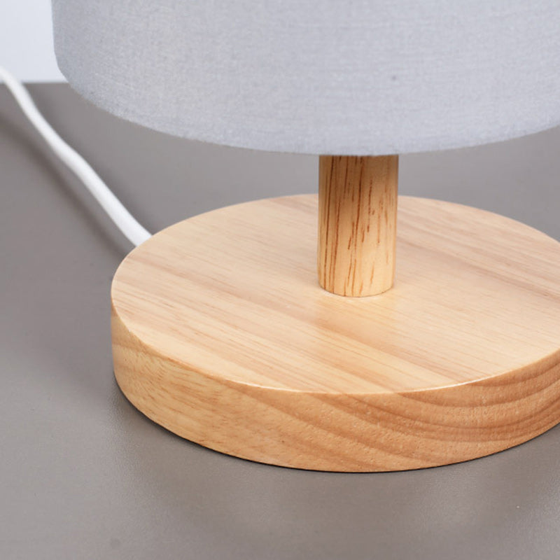 Traditional Japanese Cylinder Wood Fabric 1-Light Table Lamp For Living Room Lumendat