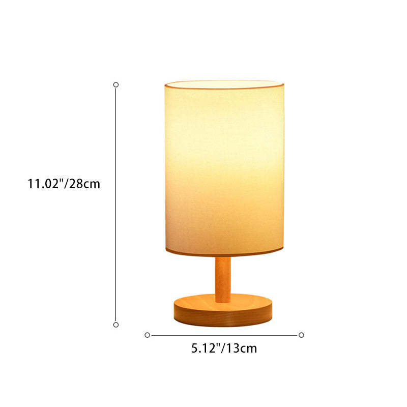 Traditional Japanese Cylinder Wood Fabric 1-Light Table Lamp For Living Room Lumendat