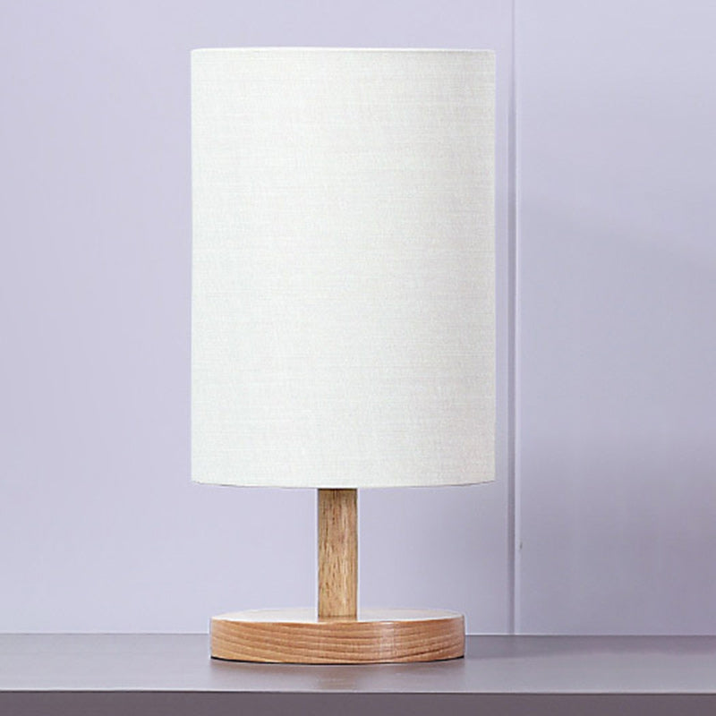 Traditional Japanese Cylinder Wood Fabric 1-Light Table Lamp For Living Room Lumendat