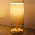 Traditional Japanese Cylinder Wood Fabric 1-Light Table Lamp For Living Room Lumendat