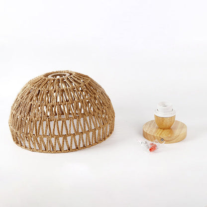 Traditional Japanese Dome Wood Rattan 1-light Semi-flush Mount Ceiling Light for Living Room