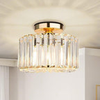 Contemporary Luxury Cylinder Steel Crystal 1-Light Semi-Flush Mount Ceiling Light For Living Room