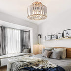 Contemporary Luxury Cylinder Steel Crystal 1-Light Semi-Flush Mount Ceiling Light For Living Room