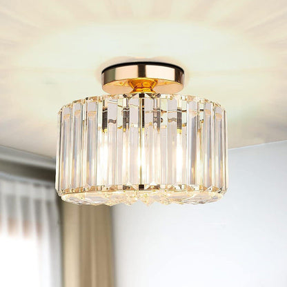 Contemporary Luxury Cylinder Steel Crystal 1-Light Semi-Flush Mount Ceiling Light For Living Room