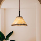 Contemporary Nordic Drum Iron Wood Fabric 1-Light Pendant Light For Living Room