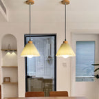 Traditional Japanese Cone Wood Fabric 1-Light Pendant Light For Living Room