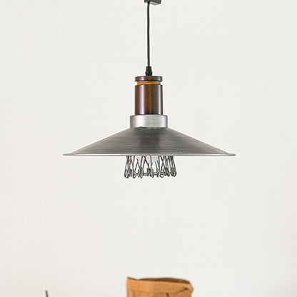 Traditional Japanese Round Wood Iron 1-Light Pendant Light For Living Room