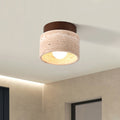 Traditional Japanese Round Square Stone Wood 1-light Semi-flush Mount Ceiling Light for Living Room