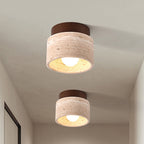 Traditional Japanese Round Square Stone Wood 1-light Semi-flush Mount Ceiling Light for Living Room