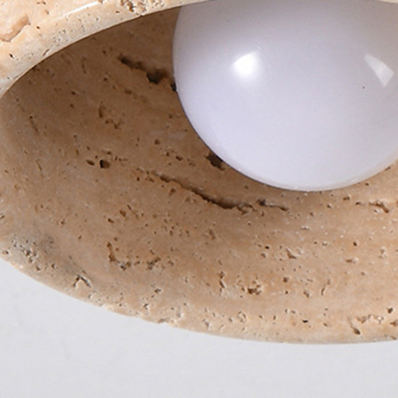 Traditional Japanese Round Square Stone Wood 1-light Semi-flush Mount Ceiling Light for Living Room