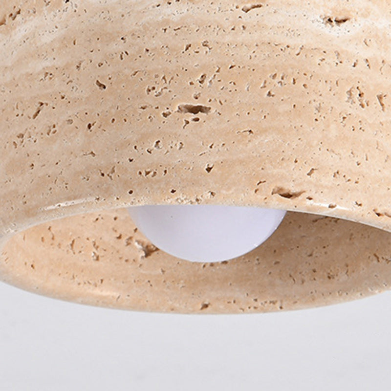 Traditional Japanese Round Square Stone Wood 1-light Semi-flush Mount Ceiling Light for Living Room