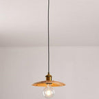 Traditional Japanese Round Copper Wood 1-Light Pendant Light For Living Room