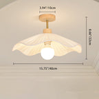 Contemporary Coastal Wave Wood Fabric 1-light Semi-flush Mount Ceiling Light for Living Room