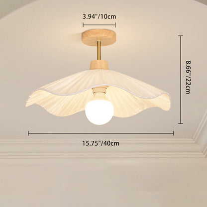 Contemporary Coastal Wave Wood Fabric 1-light Semi-flush Mount Ceiling Light for Living Room
