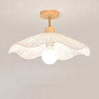 Contemporary Coastal Wave Wood Fabric 1-light Semi-flush Mount Ceiling Light for Living Room