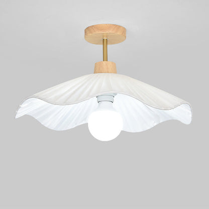 Contemporary Coastal Wave Wood Fabric 1-light Semi-flush Mount Ceiling Light for Living Room