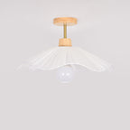 Contemporary Coastal Wave Wood Fabric 1-light Semi-flush Mount Ceiling Light for Living Room