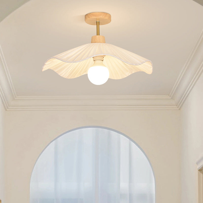 Contemporary Coastal Wave Wood Fabric 1-light Semi-flush Mount Ceiling Light for Living Room