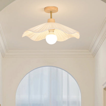Contemporary Coastal Wave Wood Fabric 1-light Semi-flush Mount Ceiling Light for Living Room
