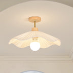 Contemporary Coastal Wave Wood Fabric 1-light Semi-flush Mount Ceiling Light for Living Room