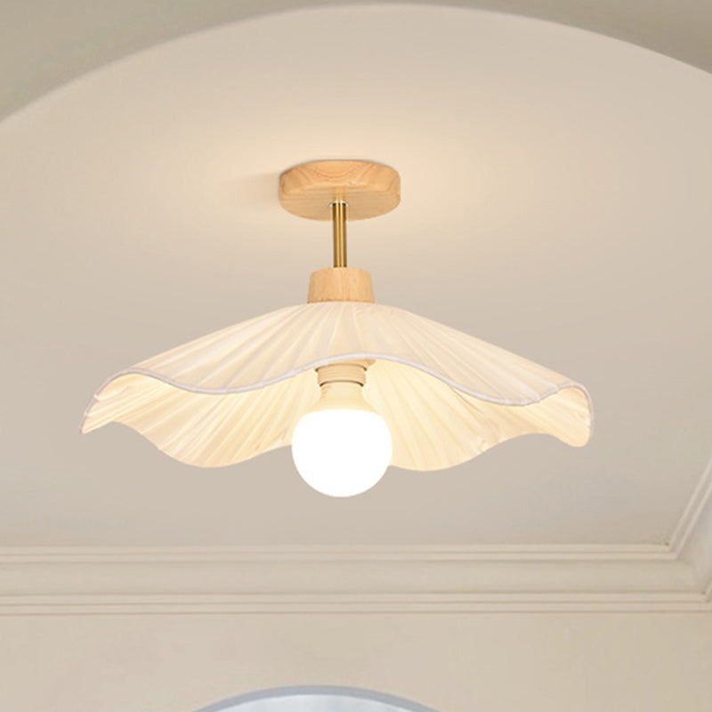 Contemporary Coastal Wave Wood Fabric 1-light Semi-flush Mount Ceiling Light for Living Room