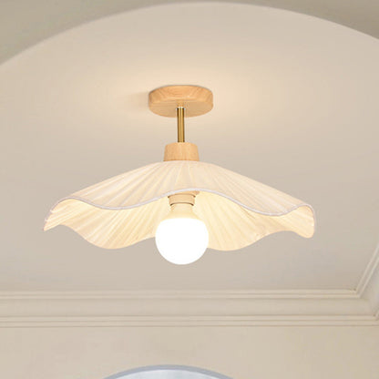 Contemporary Coastal Wave Wood Fabric 1-light Semi-flush Mount Ceiling Light for Living Room