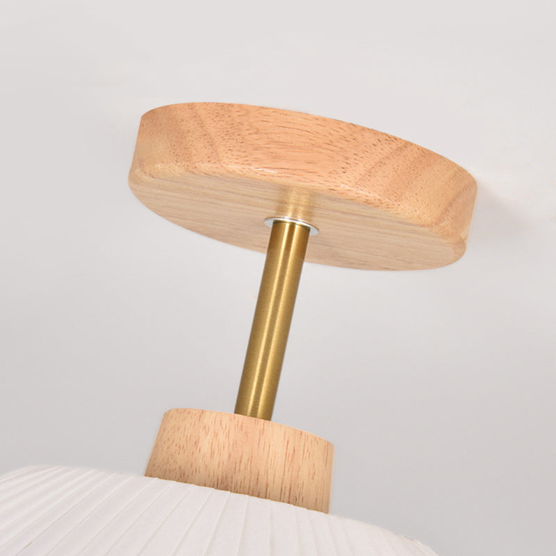 Contemporary Coastal Wave Wood Fabric 1-light Semi-flush Mount Ceiling Light for Living Room