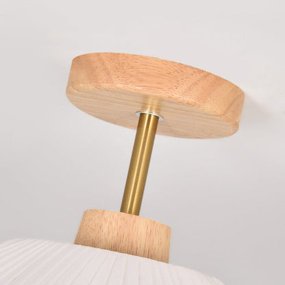 Contemporary Coastal Wave Wood Fabric 1-light Semi-flush Mount Ceiling Light for Living Room