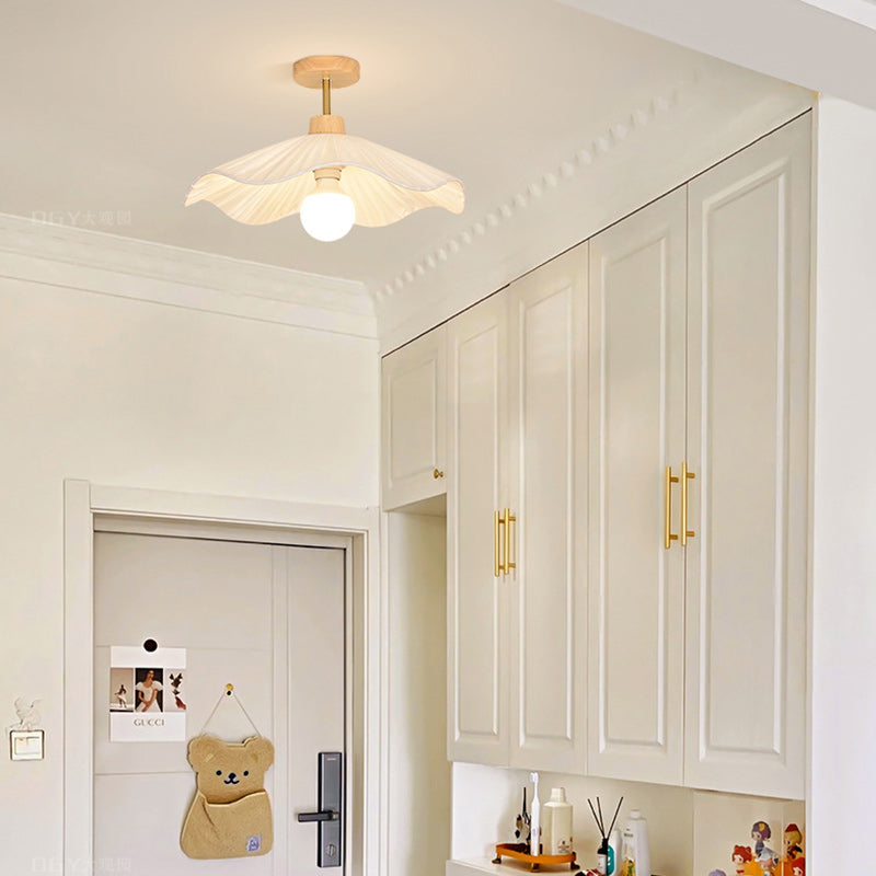 Contemporary Coastal Wave Wood Fabric 1-light Semi-flush Mount Ceiling Light for Living Room