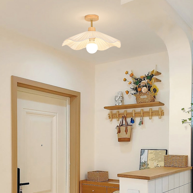 Contemporary Coastal Wave Wood Fabric 1-light Semi-flush Mount Ceiling Light for Living Room