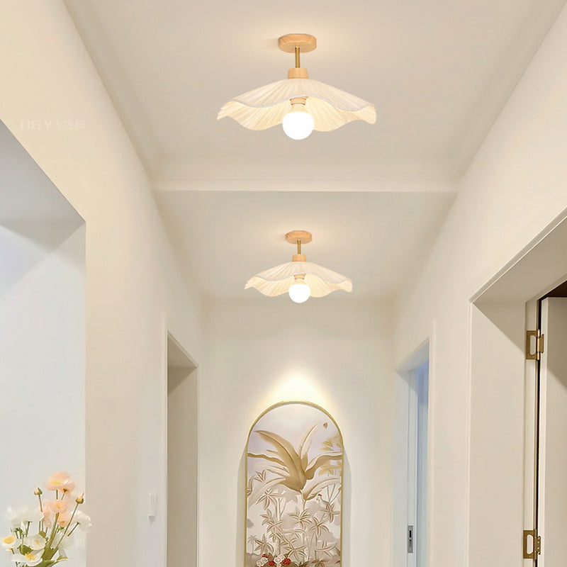 Contemporary Coastal Wave Wood Fabric 1-light Semi-flush Mount Ceiling Light for Living Room