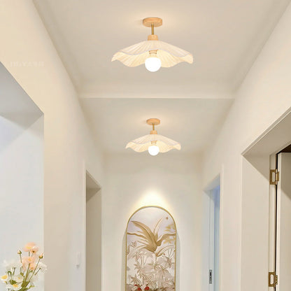 Contemporary Coastal Wave Wood Fabric 1-light Semi-flush Mount Ceiling Light for Living Room