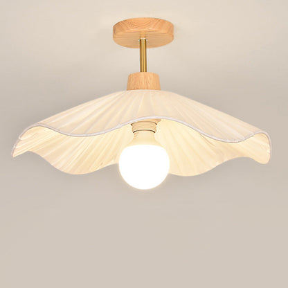 Contemporary Coastal Wave Wood Fabric 1-light Semi-flush Mount Ceiling Light for Living Room