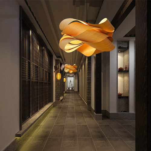 Contemporary Creative Twisted Iron Wood 1-Light Pendant Light For Living Room