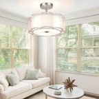 Modern Transitional Flower Iron Fabric 1-Light Semi-Flush Mount Ceiling Light For Living Room